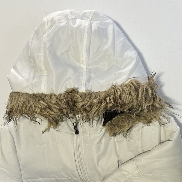 KC Collections Women's L Jacket White Hood Faux Fur Wind Rain Puffer Coat - Picture 3 of 10